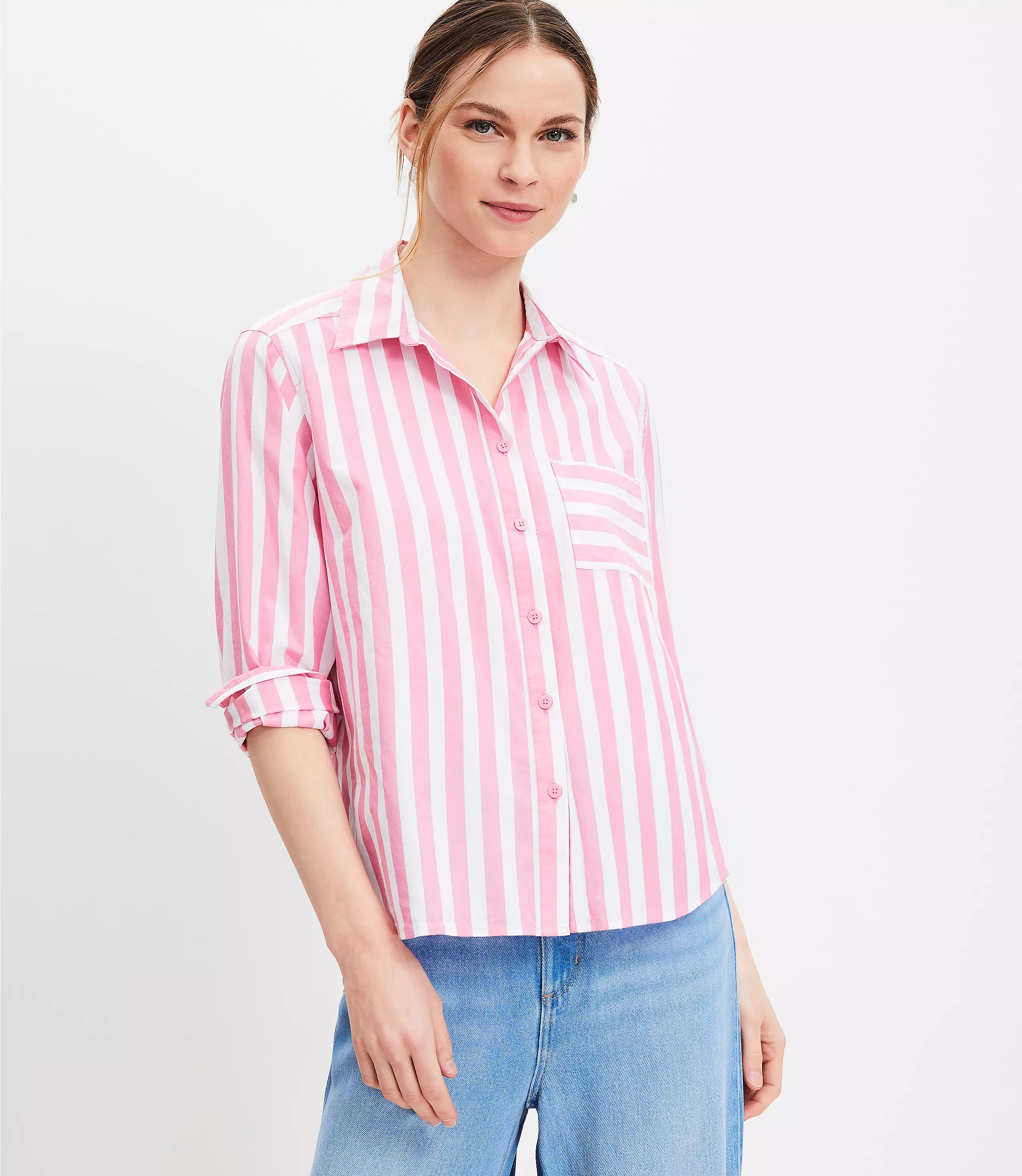 Petite Striped Relaxed Pocket Shirt | LOFT