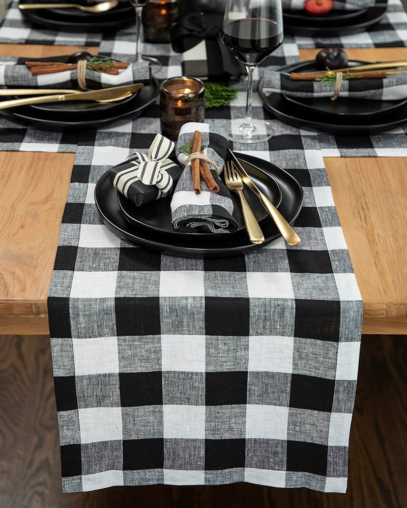 Solino Home Buffalo Check Plaid Table Runner – 100% Pure Linen Table Runner 14 x 48 Inches – ... | Amazon (US)