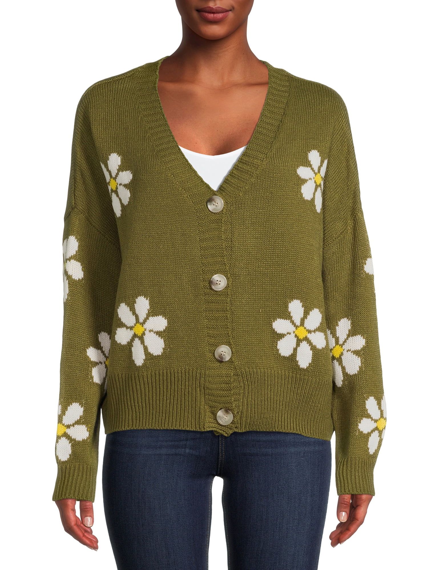 Just Polly Juniors' Daisy Button-Up Cardigan Sweater - Walmart.com | Walmart (US)