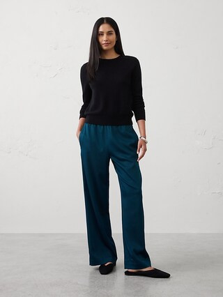 Wide-Leg High-Rise Crinkle Satin Pull-On Pant | Banana Republic Factory