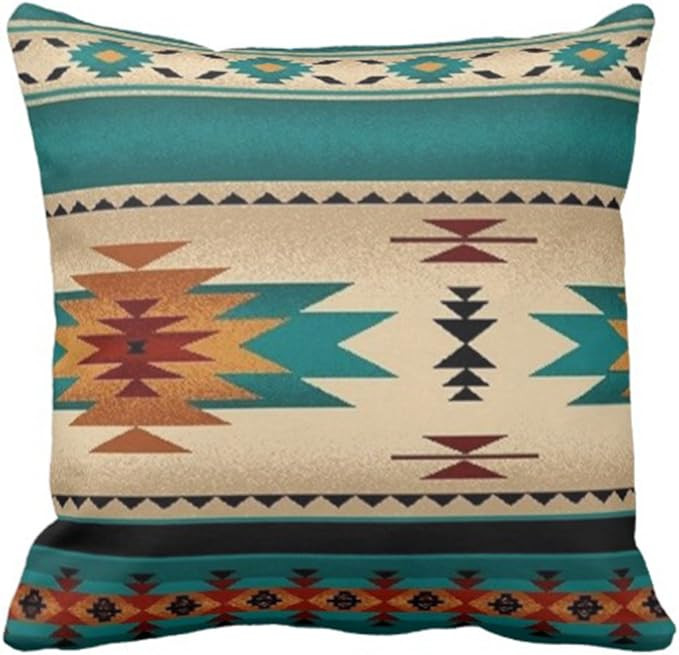 Emvency Throw Pillow Cover Tribal Fabric Print Turquoise Blue Hue Decorative Pillow Case Western ... | Amazon (US)