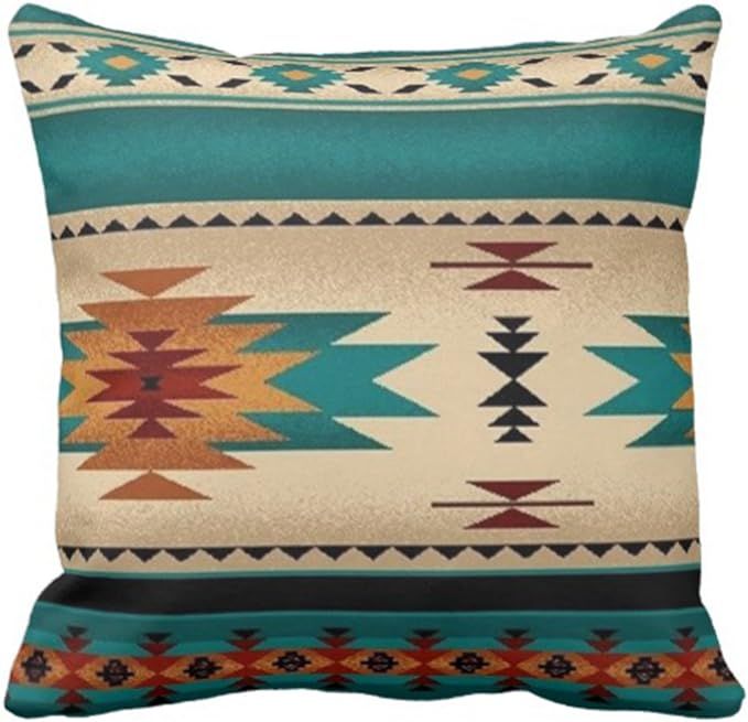 Emvency Throw Pillow Cover Tribal Fabric Print Turquoise Blue Hue Decorative Pillow Case Western ... | Amazon (US)