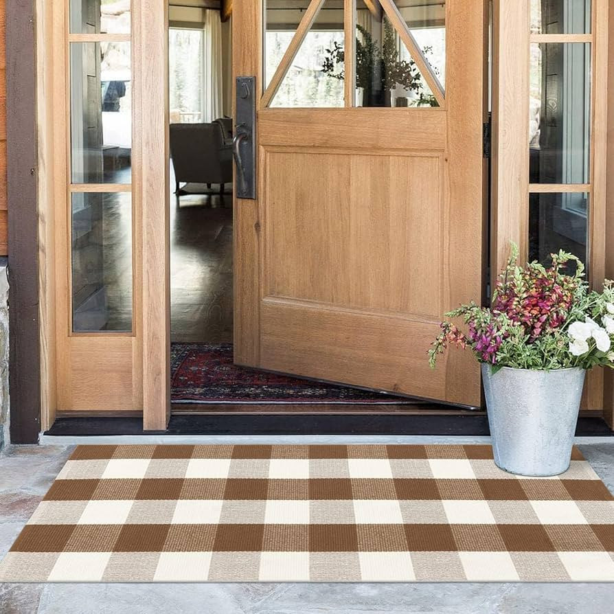 LEEVAN Buffalo Plaid Rug 2x4, Checkered Welcome Mat Washable Rug Entryway Rug Brown, Farmhouse Fu... | Amazon (CA)