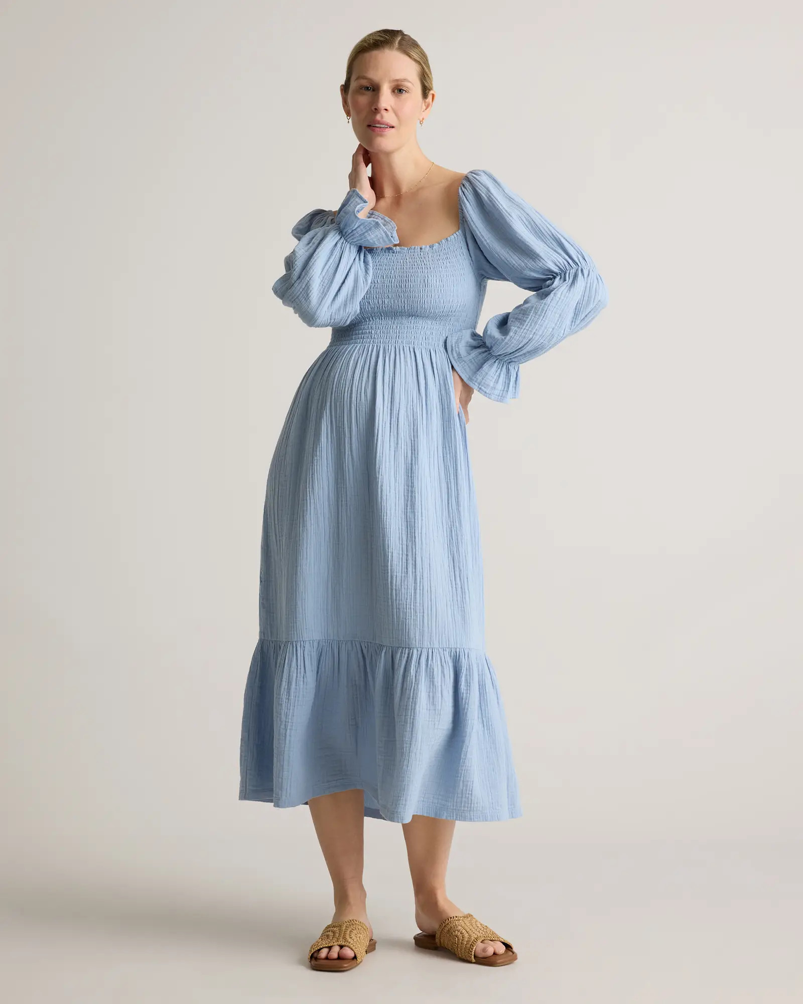 100% Organic Cotton Gauze Maternity Smocked Midi Dress | Quince