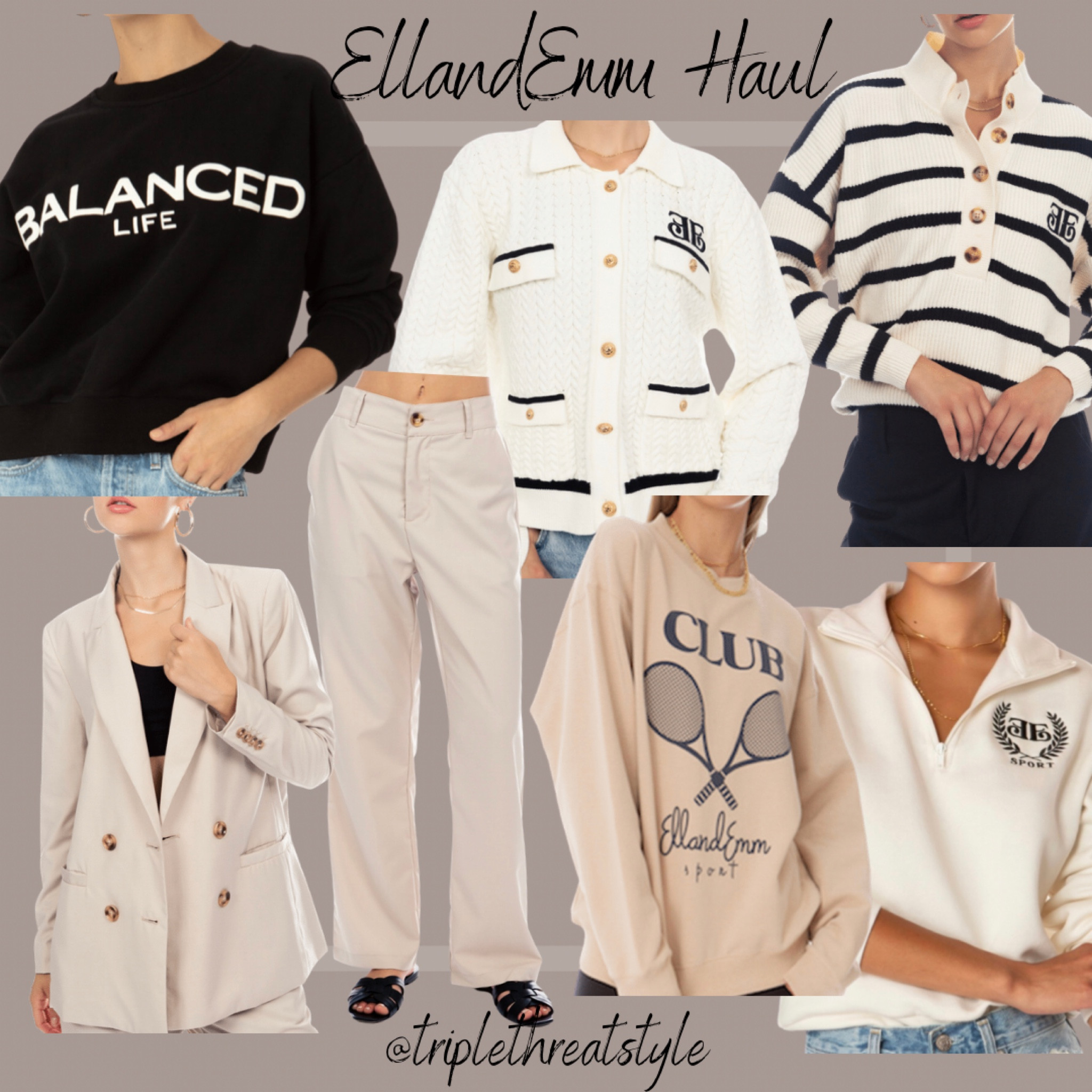 The 2nd 1/2 of my EllandEmm Haul! 
I always love their pieces!  So chic and incredible quality. The blazer and trousers come In black as well! 
I recommend cross referencing your measurements with their size shirts to determine your size I’m either a small or a s/m in sweatshirts & sweaters. 

Her pieces go really quickly, so if you want something grab it now because it will be gone shortly!

#LTKunder100 #LTKstyletip #LTKsalealert