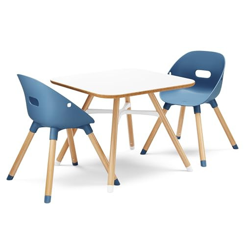 Lalo The Play Kit - Kids Table & Chairs Set with Sustainably Sourced Wood Table & 2 Non-Toxic Bucket Seat Chairs - Safe & Comfortable - Coconut/Bluberry | Amazon (US)