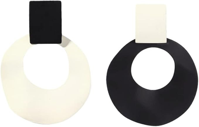 MIGUO STORE Unique Charm Black White Contrast Asymmetric Geometric Circle Earrings Personalized F... | Amazon (US)