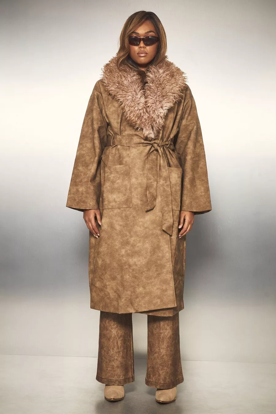Plus Faux Fur Collar Vintage Look Faux Leather Trench Coat | Nasty Gal US