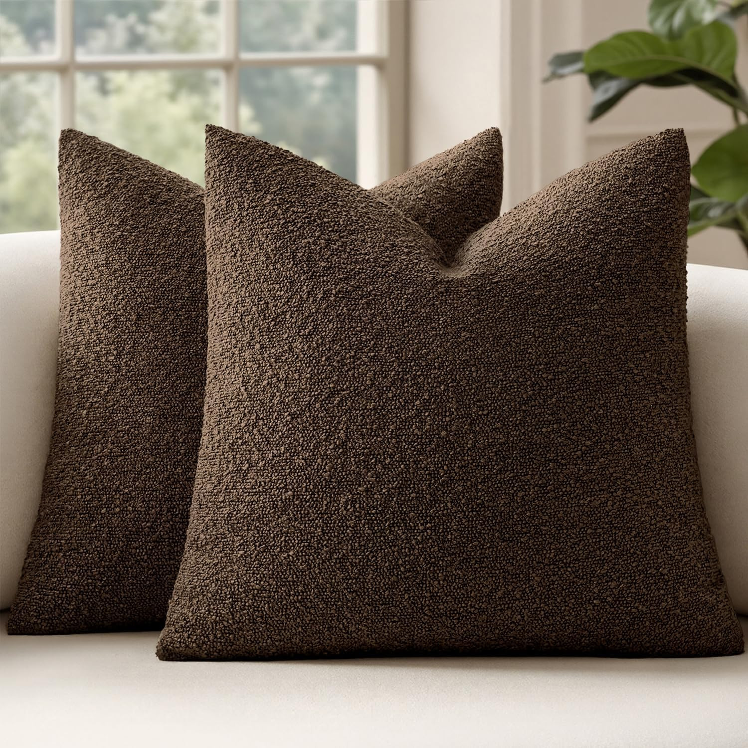 MIULEE 24x24 Decorative Euro Sham Boucle Couch Pillow Covers Brown | Set of 2 Textured Neutral Fall Autumn Throw Pillow Covers, Accent Solid Pillowcases, Sofa Living Room Home Decor | Amazon (US)