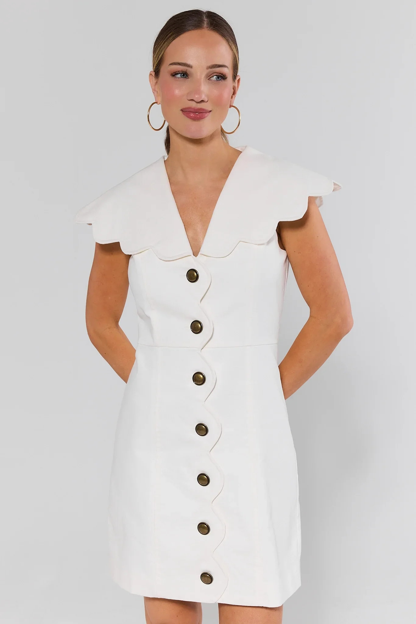 Kaia White Scalloped Collar Short Dress | Avara