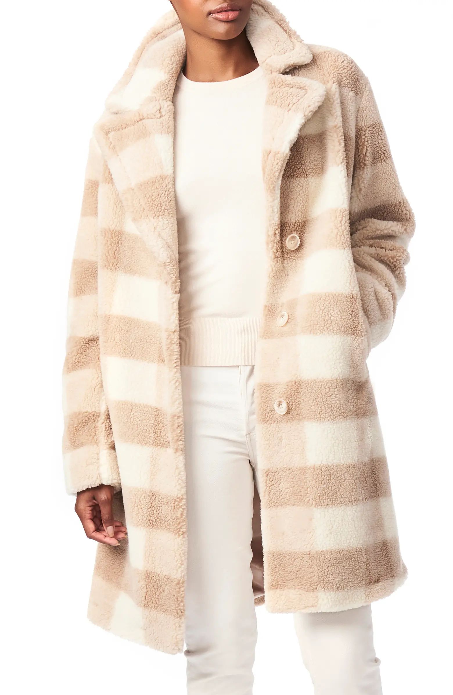 Check Teddy Faux Fur Coat | Nordstrom