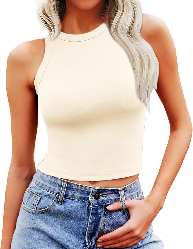 Bluetime Womens Sleeveless Tank Tops Summer Casual Basic Slim Fitted Racerback High Neck Y2k Crop... | Amazon (US)