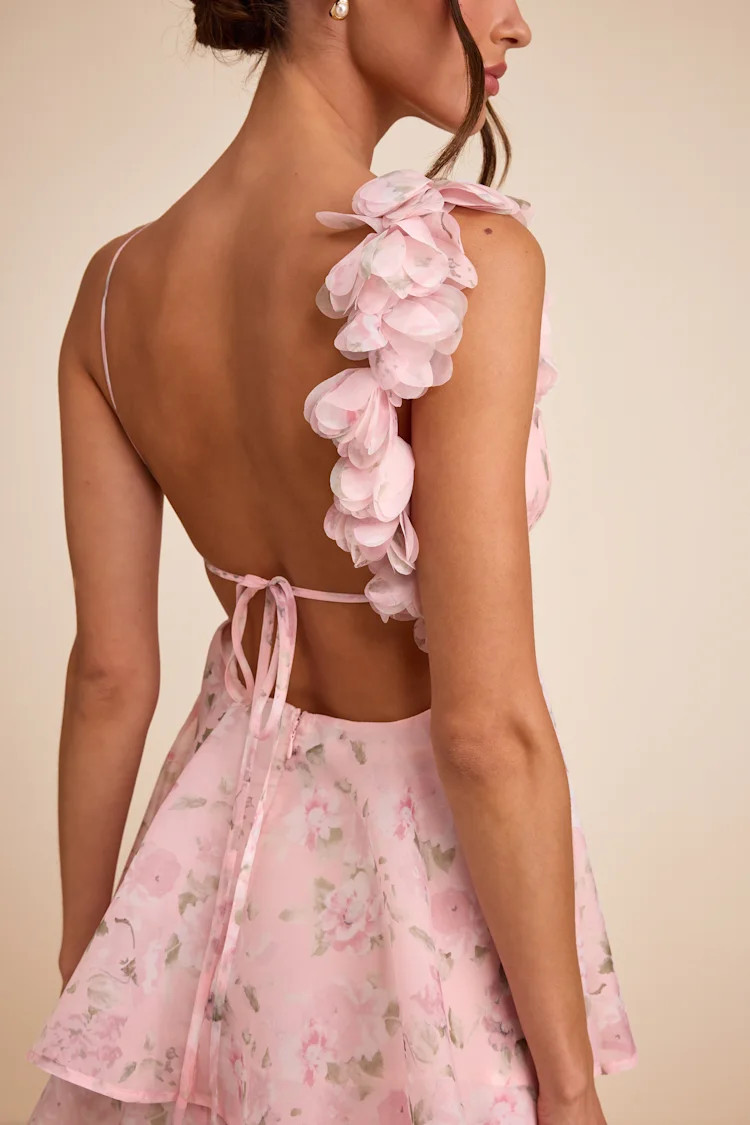 Daleyza Light Pink Floral Organza Tiered Midi Dress | Lulus