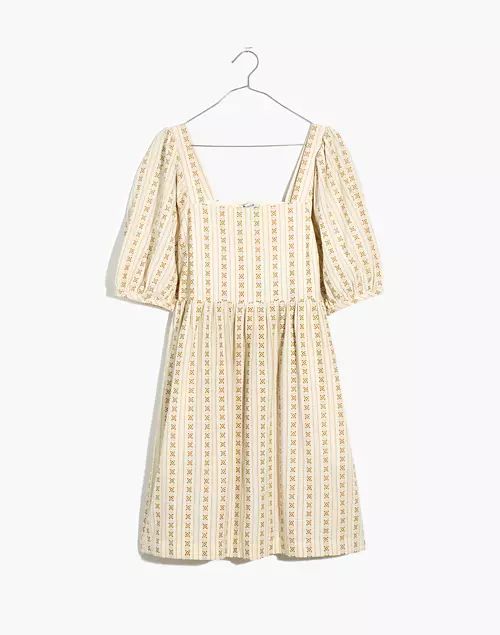 Square-Neck Puff-Sleeve Dress in Jacquard Stripe | Madewell