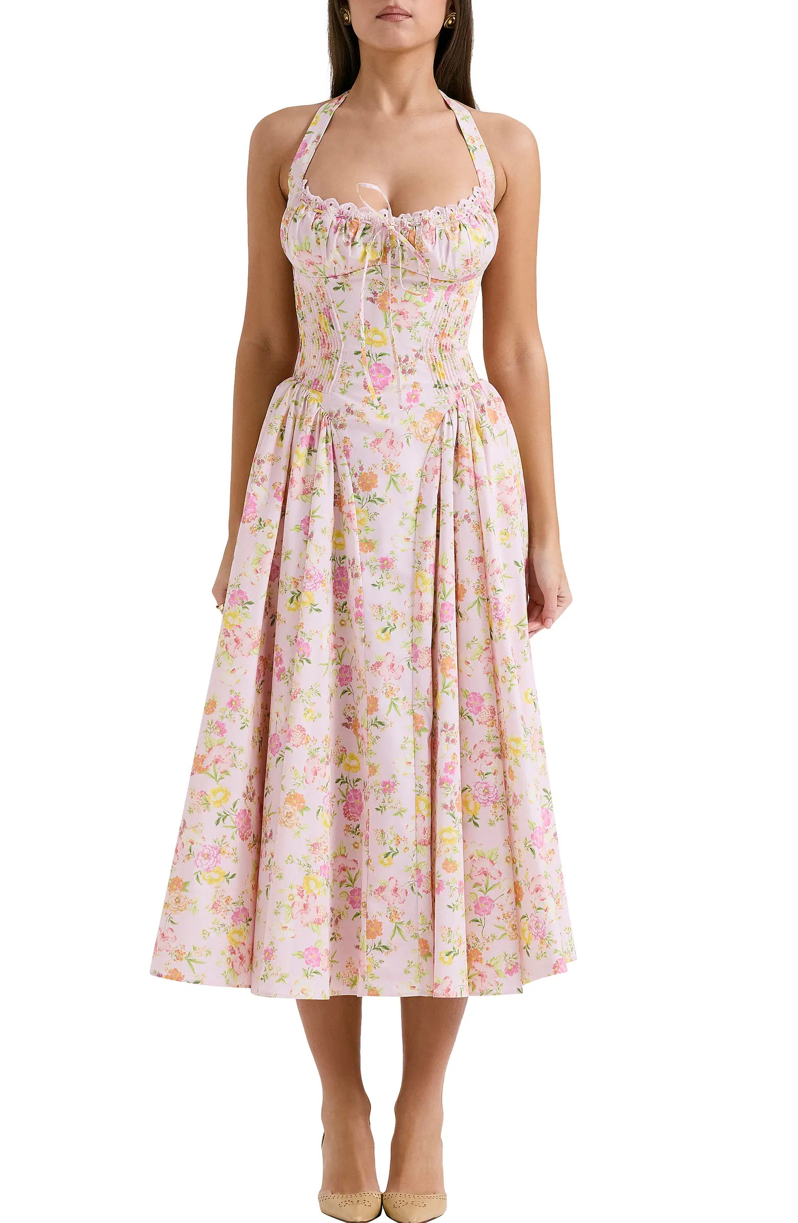 Adabella Floral Pleated Halter Sundress | Nordstrom