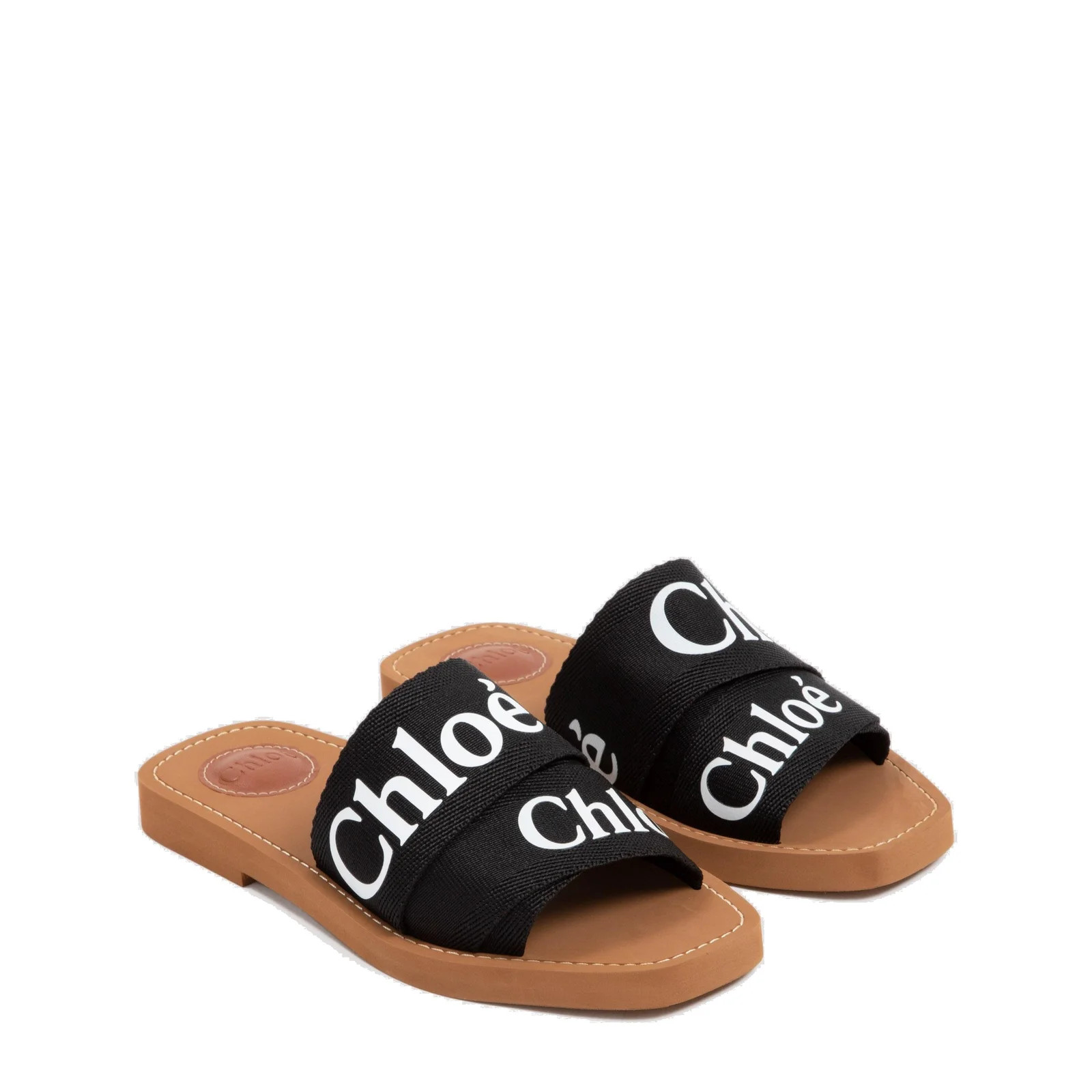 Chloé Woody Logo Embroidered Flat Mules | Cettire Global