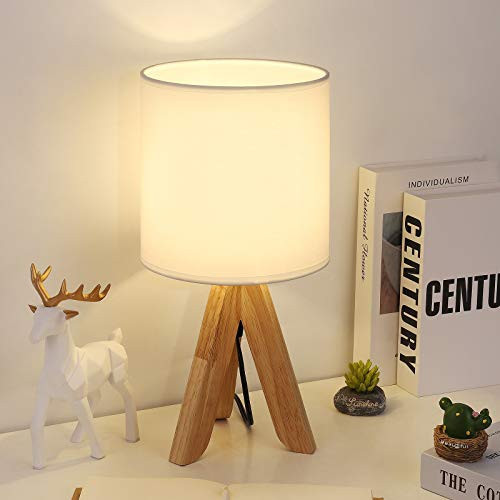 Small Table Lamp, Cute Kids Desk Lamp with Fabric Shade Wood Tripod Base Nightstand Lamp for Kids, Office, Study Room, Bedroom, Dorm, Coffee Table (White) | Amazon (US)
