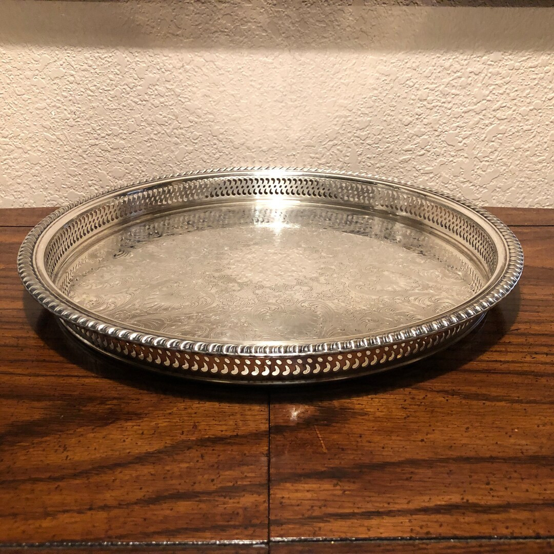 SILVER PLATED TRAY, Round Engraved Silver Plated Tray, | Etsy (US)