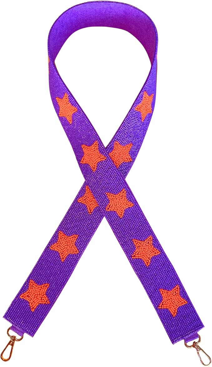 Lashicorn Purple with Orange Stars Beaded Purse Strap 45” with Gold Clasps Clemson Clear Bag Re... | Amazon (US)