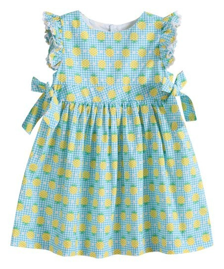 Blue Gingham Pineapple Ruffle A-Line Dress - Toddler & Girls | Zulily