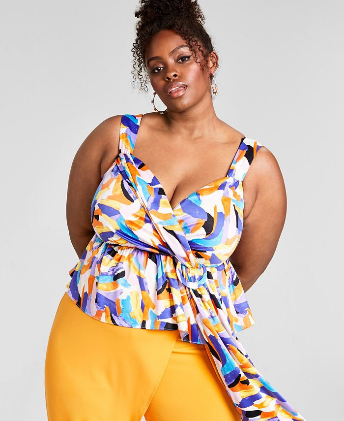 Trendy Plus Size Sleeveless Peplum Top, Created for Macy's | Macys (US)