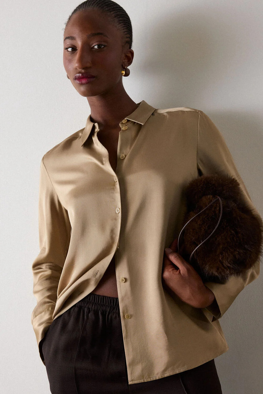 Gold Metallic Satin Viscose Shirt | Whistles