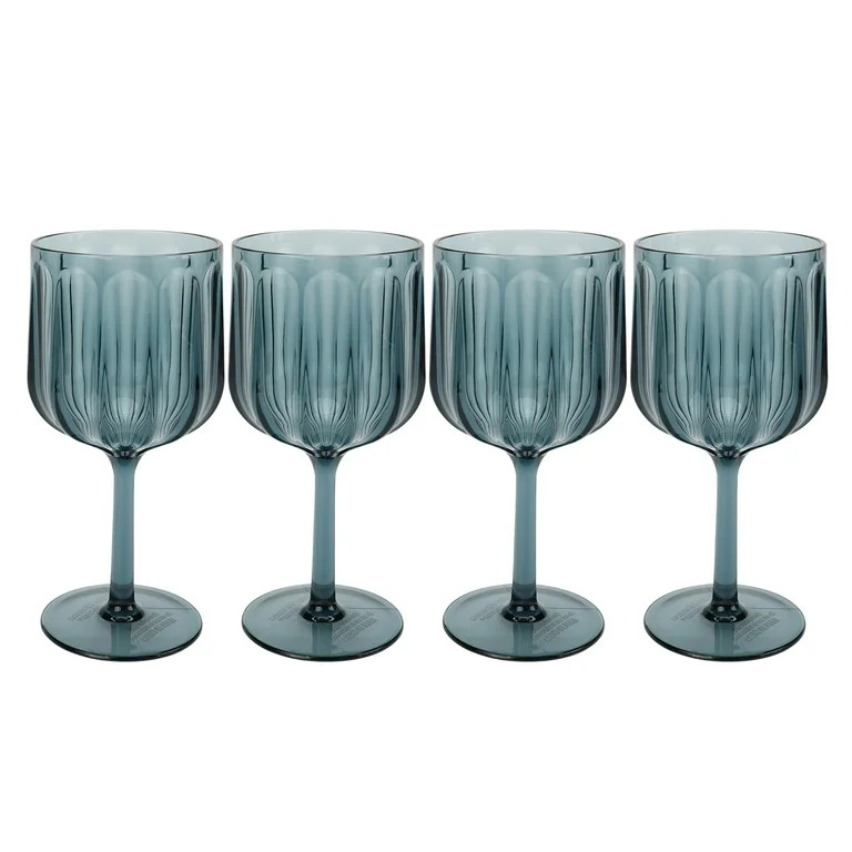 Better Homes & Gardens 4-Piece 17-Ounce Tritan Plastic Stemmed Wine Glass Set, Blue | Walmart (US)
