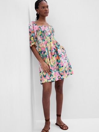 Puff Sleeve Linen-Blend Floral Mini Dress | Gap (US)