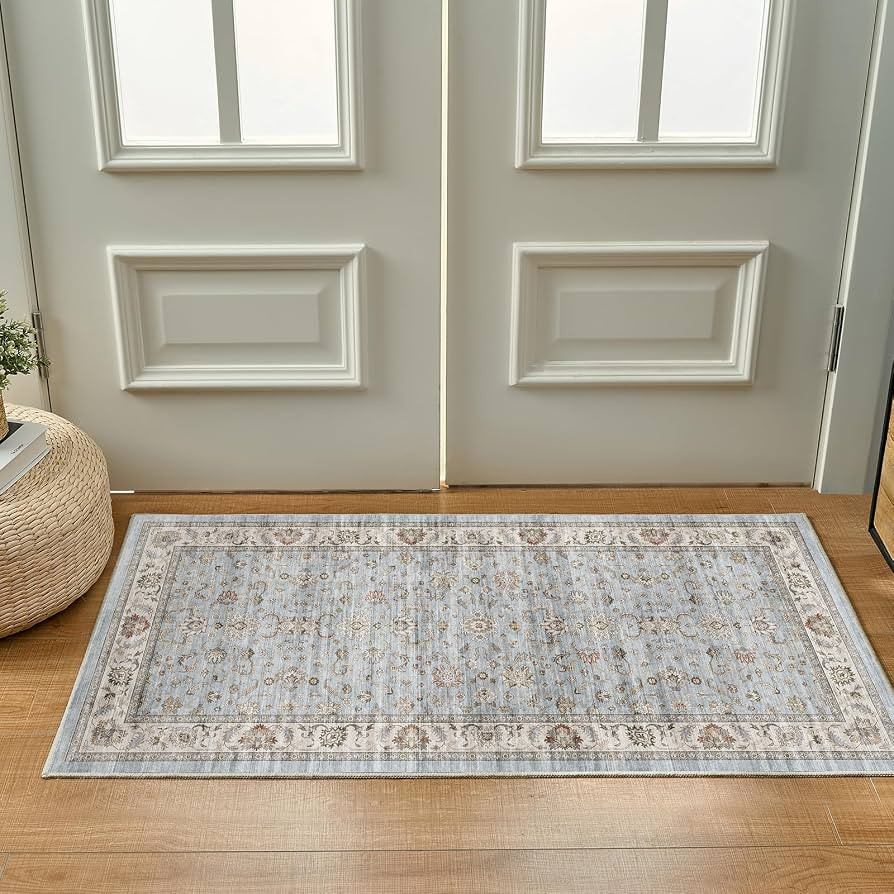 2x4 Washable Entry Area Rugs Doormat: Non Slip Rubber Backing Vintage Carpet - Low Pile for Kitch... | Amazon (US)