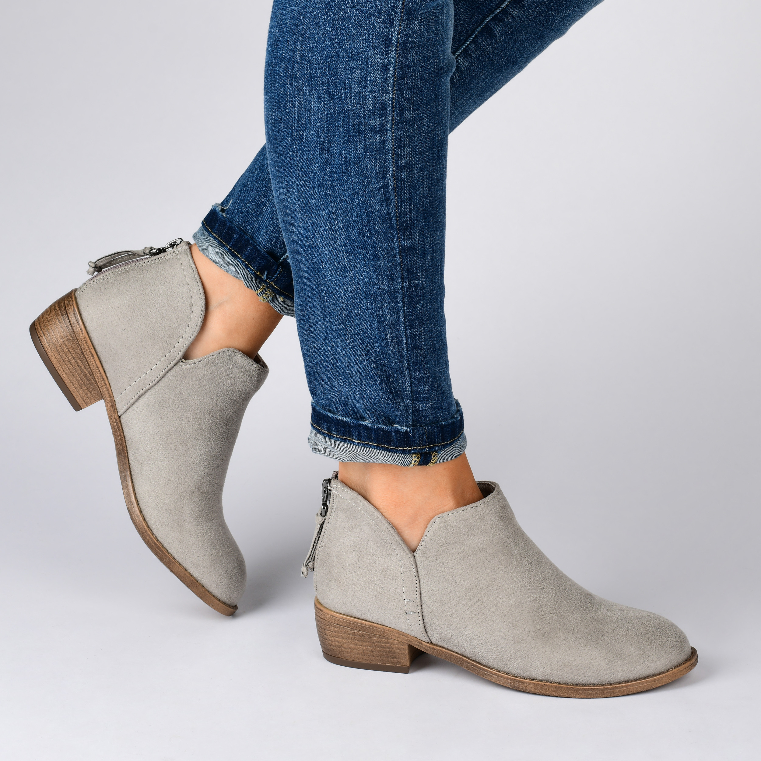 Journee Womens Livvy Back Heel Zip Stacked Heel Booties, Widths Available | Walmart (US)