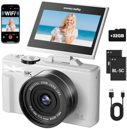 WGM 5K Digital Camera,7500MP HD Photography Camera,with 180° Flip Screen,HD WiFi Compact Camera ... | Amazon (US)