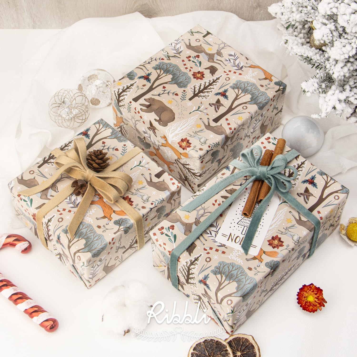 Ribbli Christmas Wrapping Paper Rolls,Mini Roll-17 Inch x 33 Feet-Christmas Woods | Amazon (US)