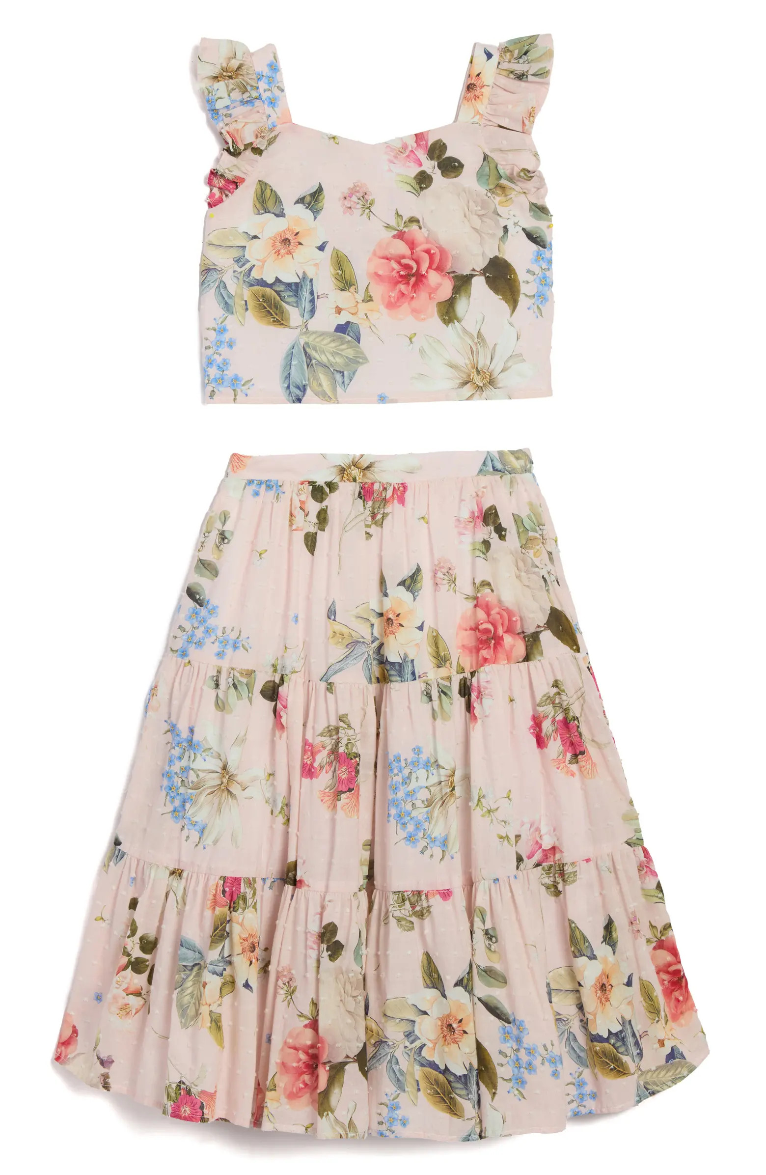 Kids' Floral Clip Dot Crop Cotton Top & Maxi Skirt Set | Nordstrom