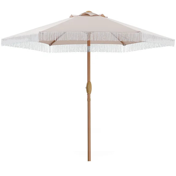 Autlaycil 7.5 ft Patio Umbrella with Fringe for Beach, Pool, and Yard - Beige | Walmart (US)