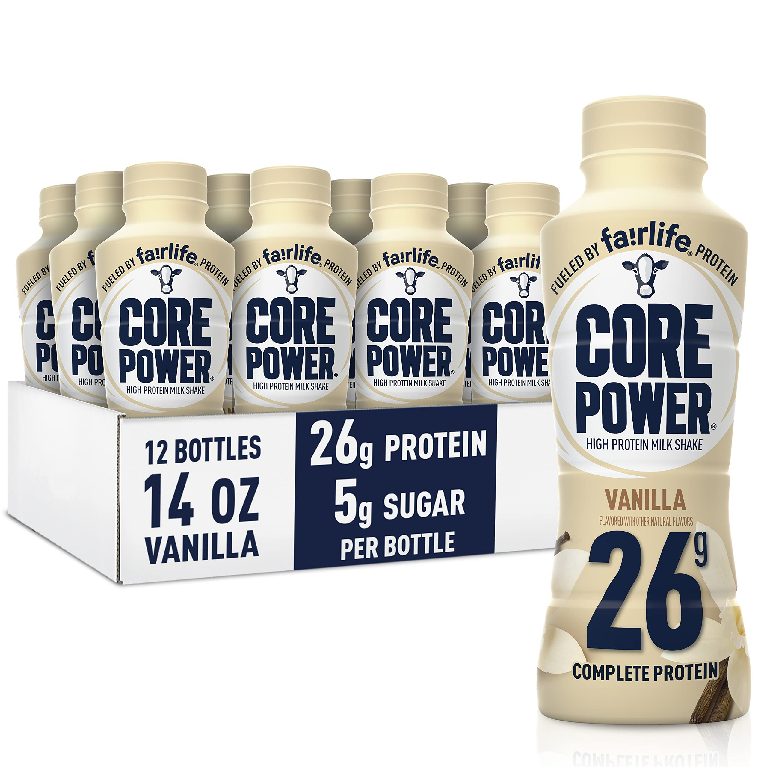 Core Power Protein Shake, Vanilla, 26g Bottle, 14oz, 12 Pack | Amazon (US)