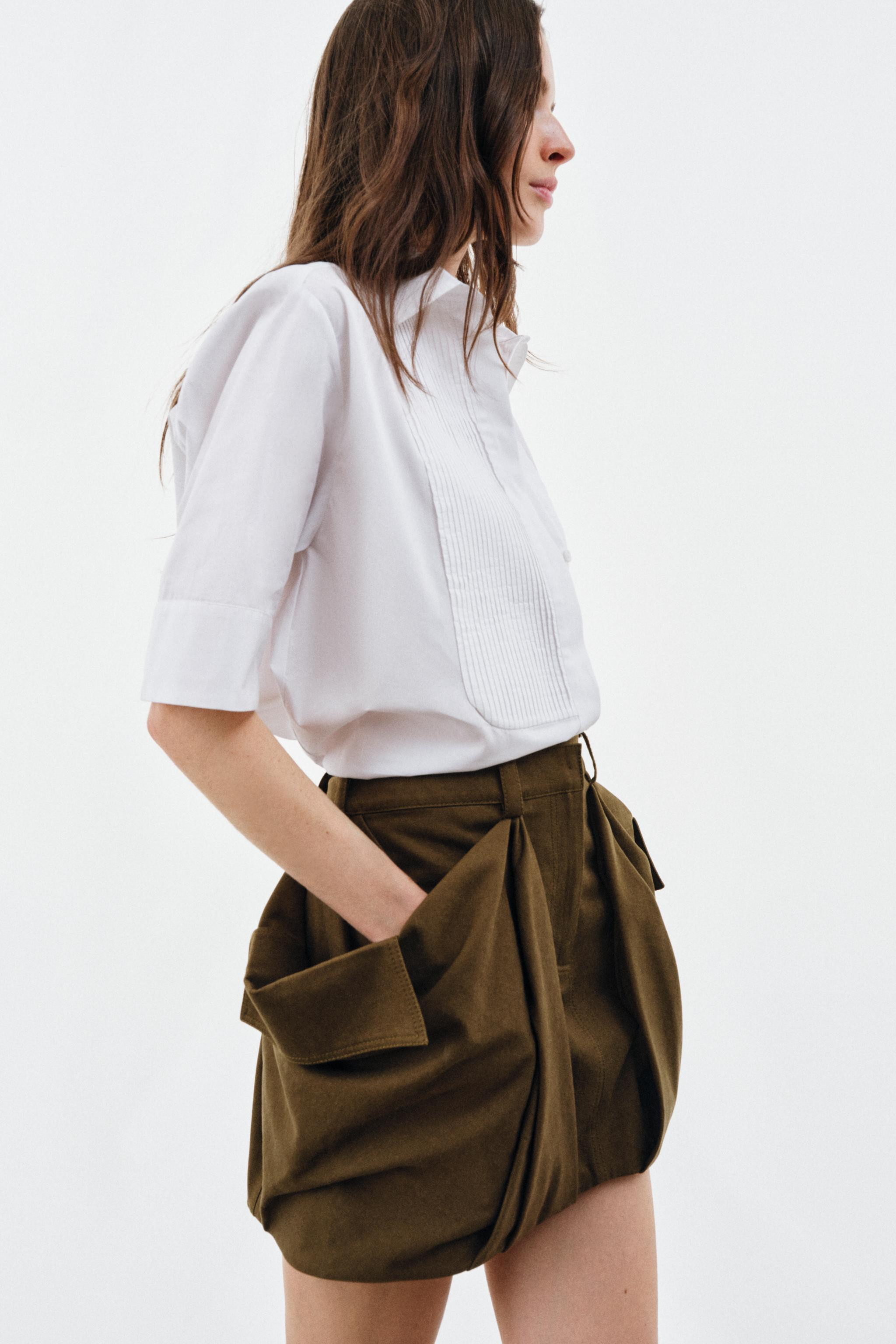 ZW COLLECTION POPLIN SHIRT WITH BIB | Zara US
