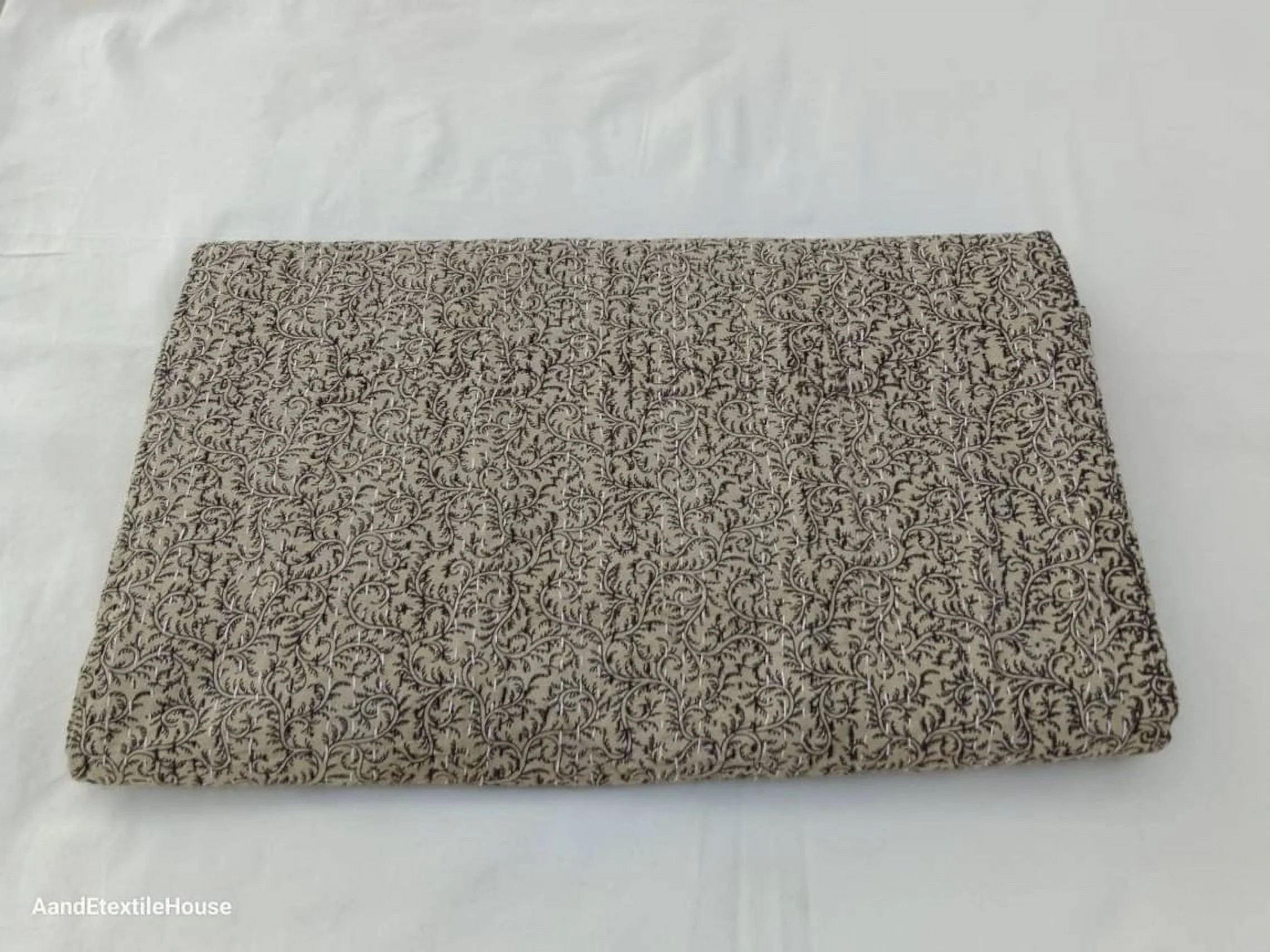 A And E Textile House Beige Kantha Quilt Handblock Print floral Kantha Indian Beddding Netural Co... | Walmart (US)