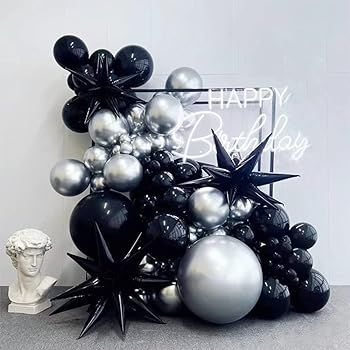 Black Silver Balloon Garland 121PCS Black Star Birthday Party Decoration Anniversary Home Decor | Amazon (US)