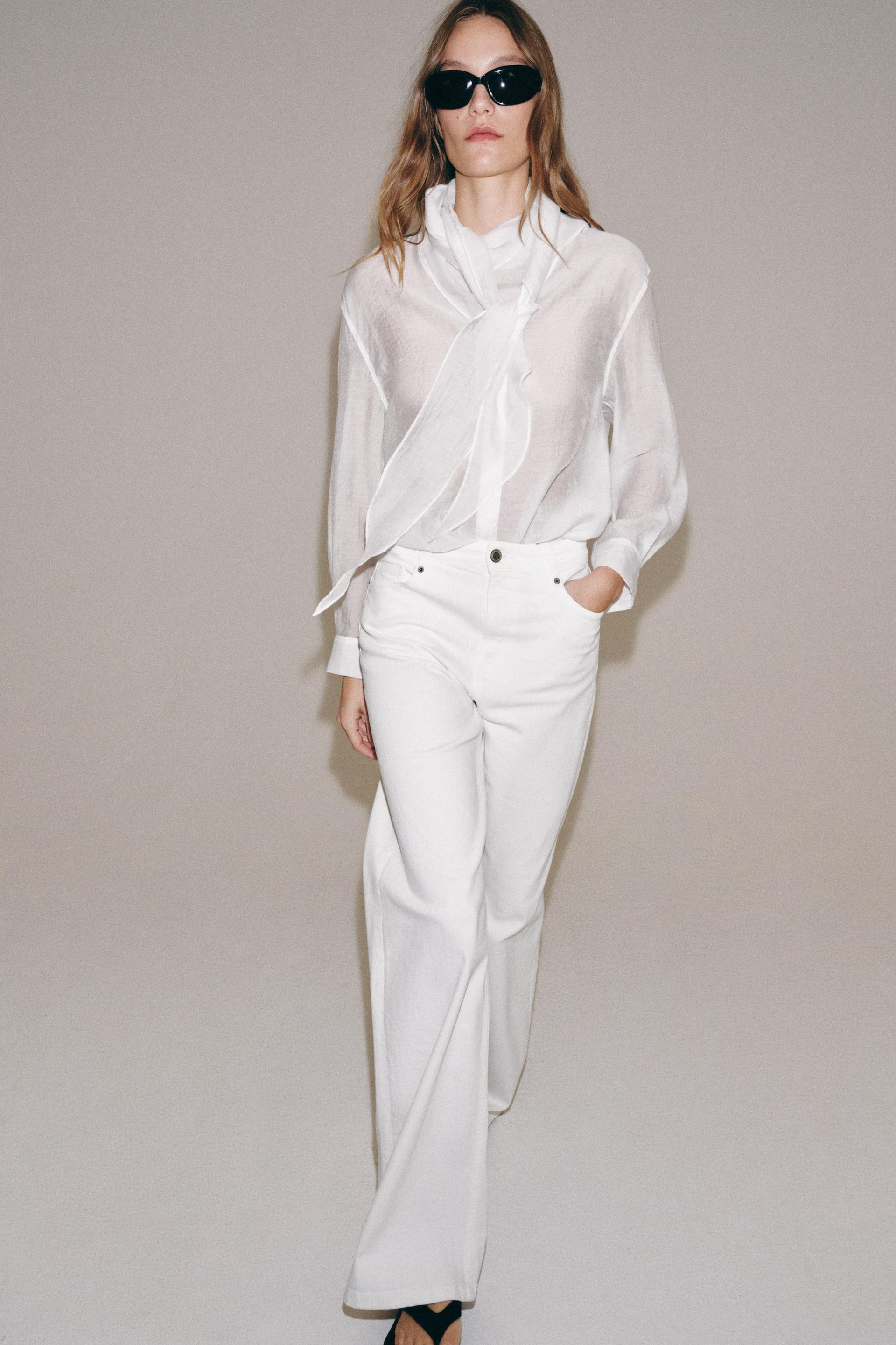 Zara - Zw Collection High Waist Wide Leg Jeans - White - 32 (Us 14) - Woman | Zara US