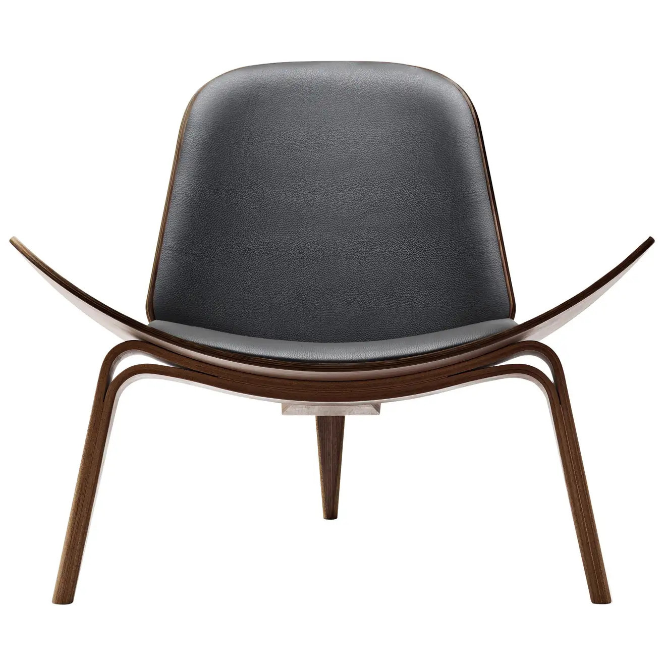 CH07 Shell Chair in Walnut Oil with Leather Seat by Hans J. Wegner | 1stDibs