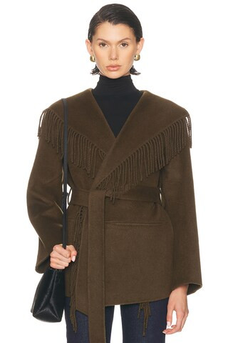 SIMKHAI Rowen Fringe Jacket in Olive | FWRD 