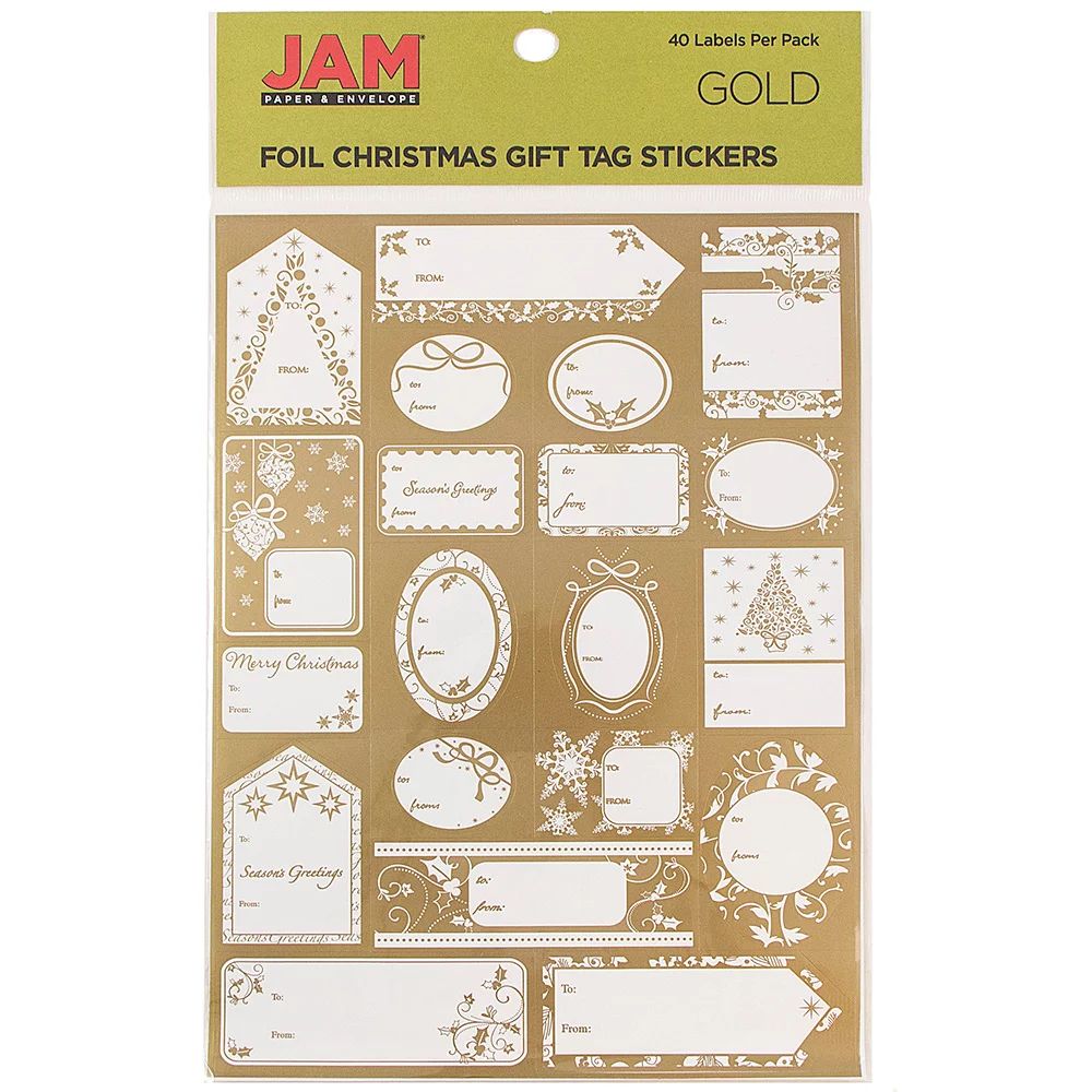 JAM Foil Christmas Gift Tag Stickers, 40/Pack, Matte Gold | Walmart (US)