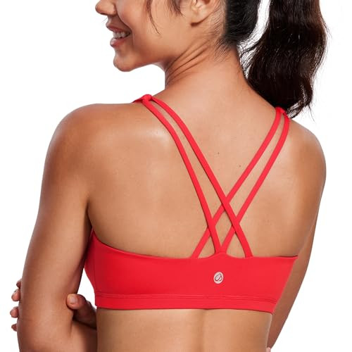 CRZ YOGA Women's Light Support Strappy Sports Bra - Low Cut Wirefree Padded Yoga Cami Criss Cross Back Deep Red Small | Amazon (US)