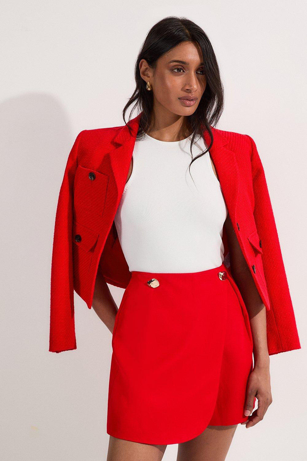 Viscose Linen Tailored Wrap Skort | Karen Millen UK + IE + DE + NL