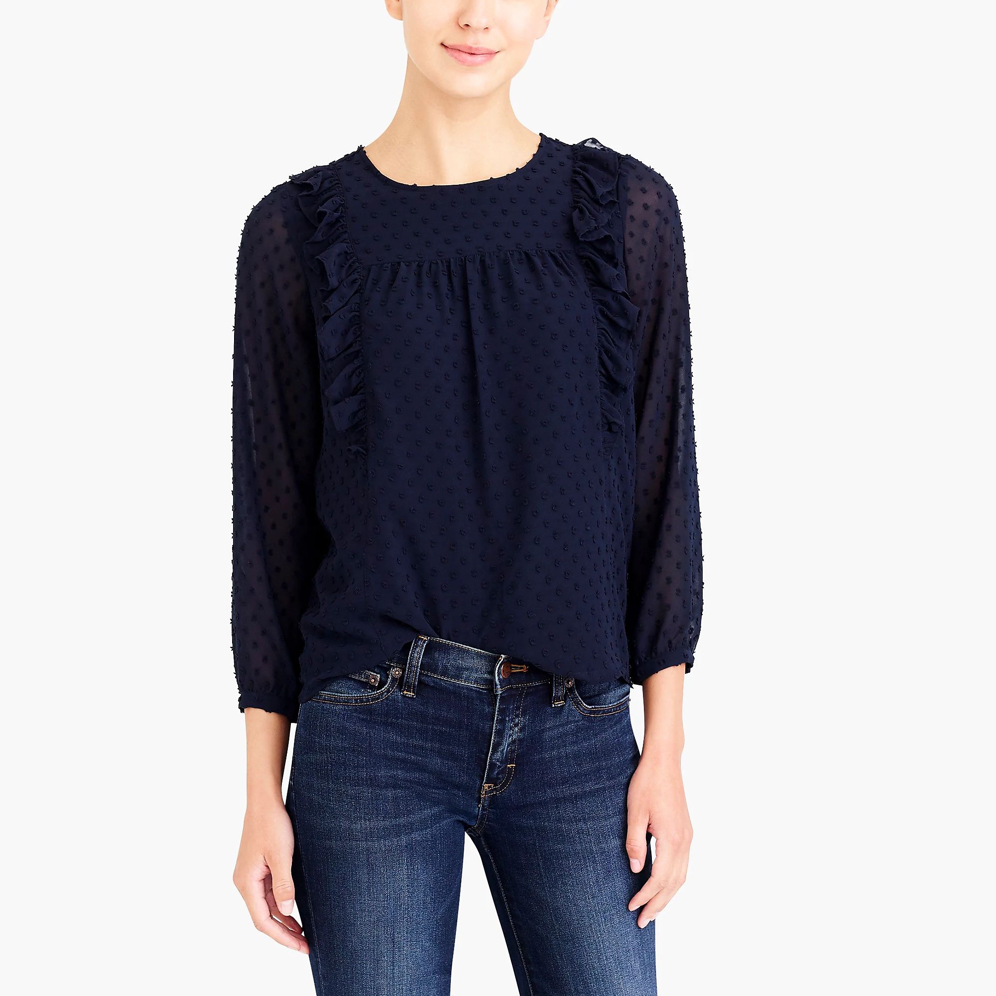 Ruffle front top in clip dot | J.Crew Factory