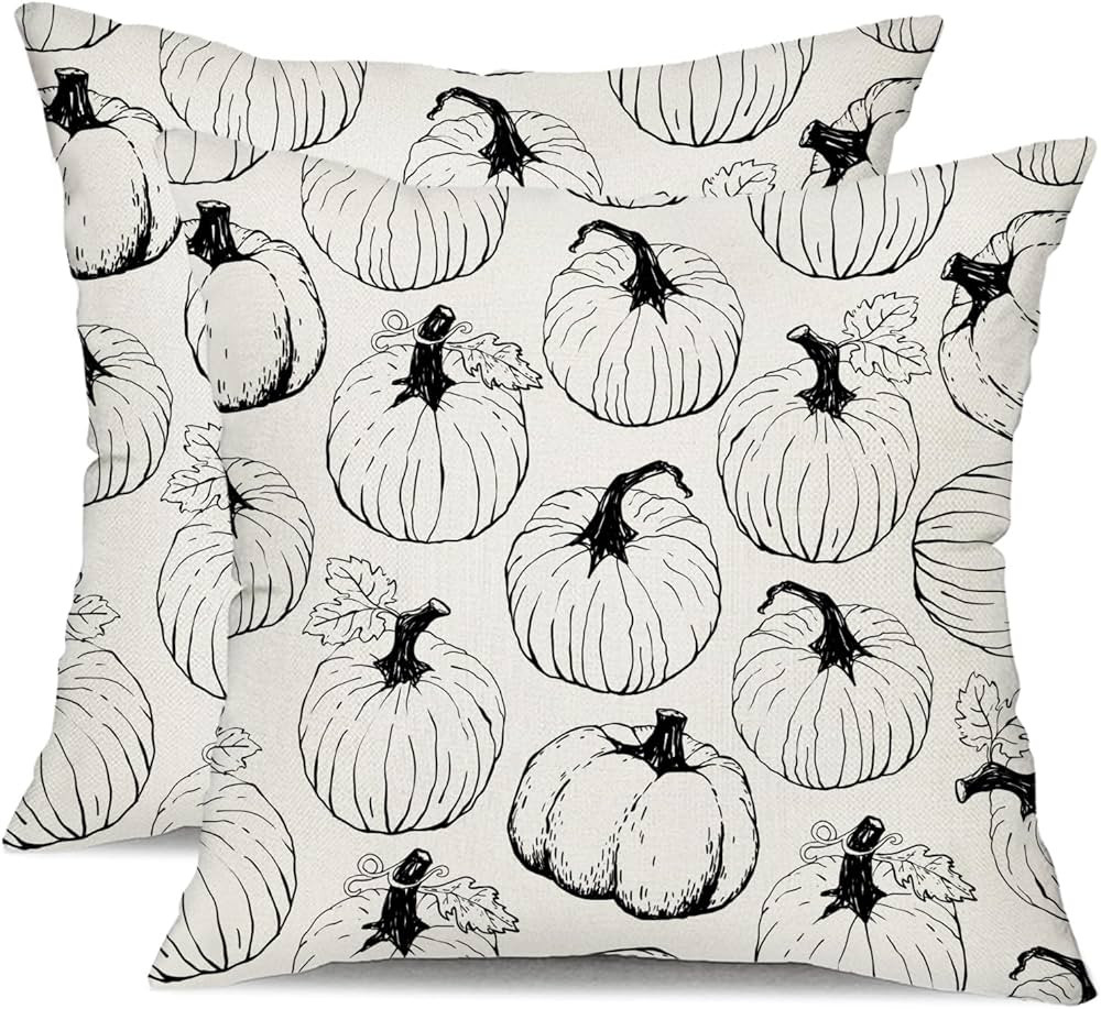 DFXSZ Fall Pillow Covers 18x18 inch Set of 2 Fall Decoration Black Lines Pumpkin Decor White Autu... | Amazon (US)