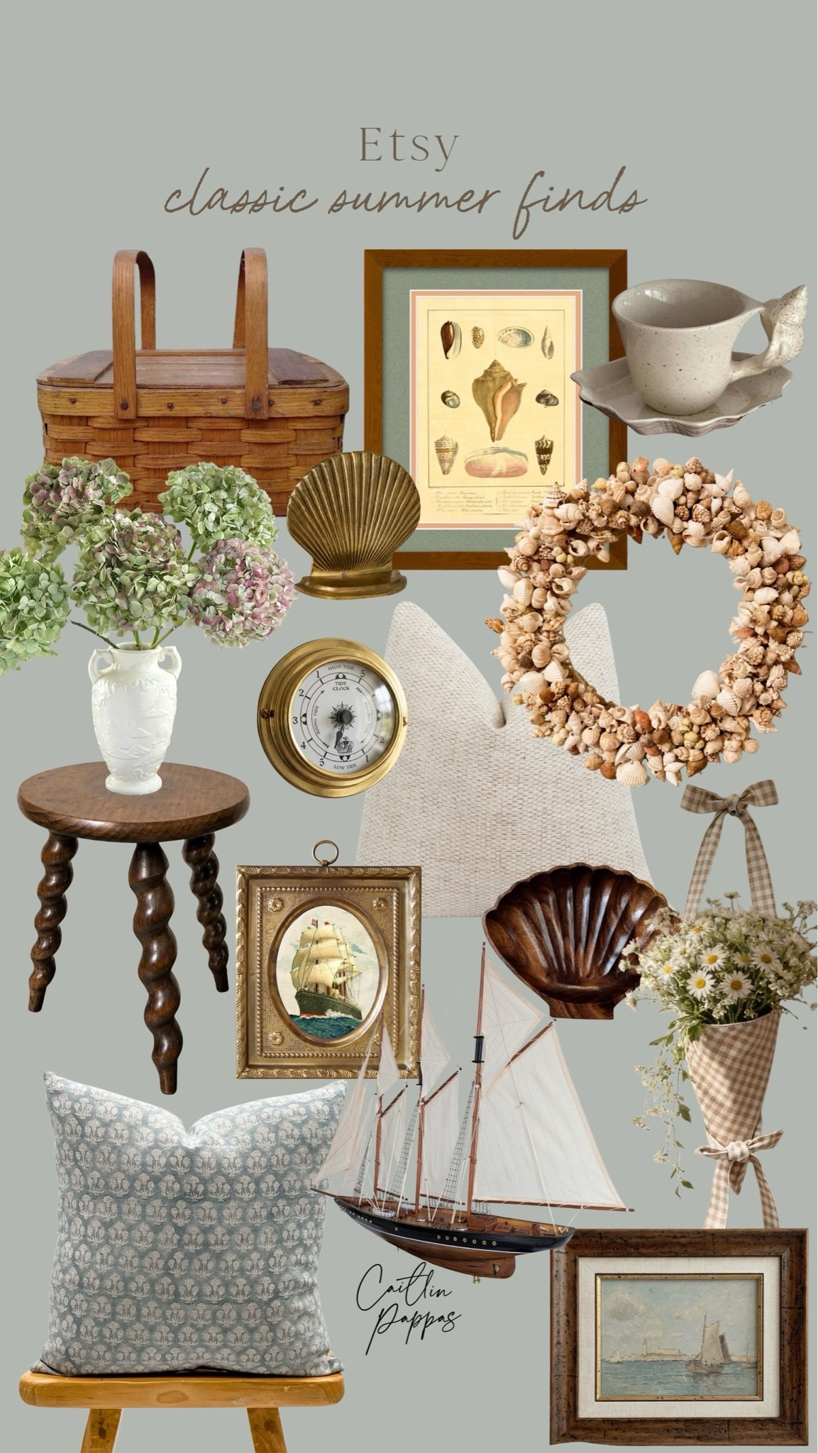 Classic summer home decor from Etsy! These moody, vintage, coastal finds are so charming ⚓️ I absolutely love them for the summer season. 🤎🙌🏻