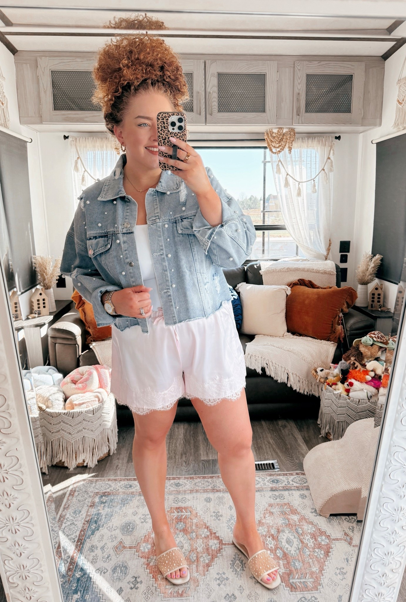 Loving the pearl details ✨ The denim jacket + lace shorts + pearl sandals make this outfit feel playful yet polished🌸✨ spring outfit | feminine outfit | girly outfit | amazon fashion | amazon outfit | pearl denim jacket | embellished denim jacket | white tank outfit | basic tank outfit | pink lace shorts | lace shorts outfit | pearl sandals outfit | statement shoes | weekend outfit | brunch outfit | casual chic outfit | soft girl aesthetic | warm weather outfit | everyday outfit | mom outfit | travel outfit | playful outfit | polished casual outfit | easy outfit idea | capsule wardrobe | affordable fashion | amazon finds

#LTKdayinmylife #LTKootd #LTKMidsize