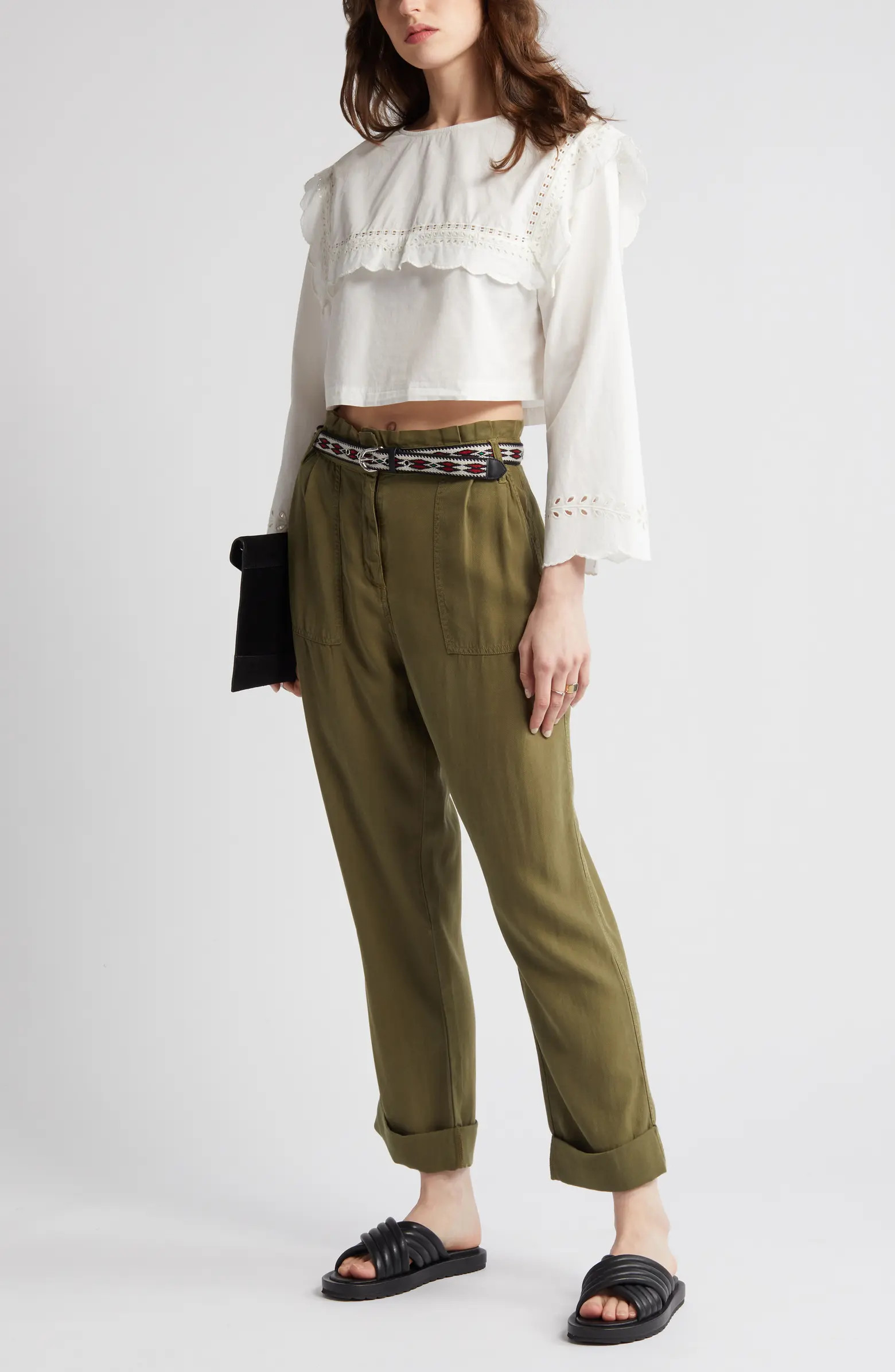 Cutwork Yoke Crop Cotton Blouse | Nordstrom