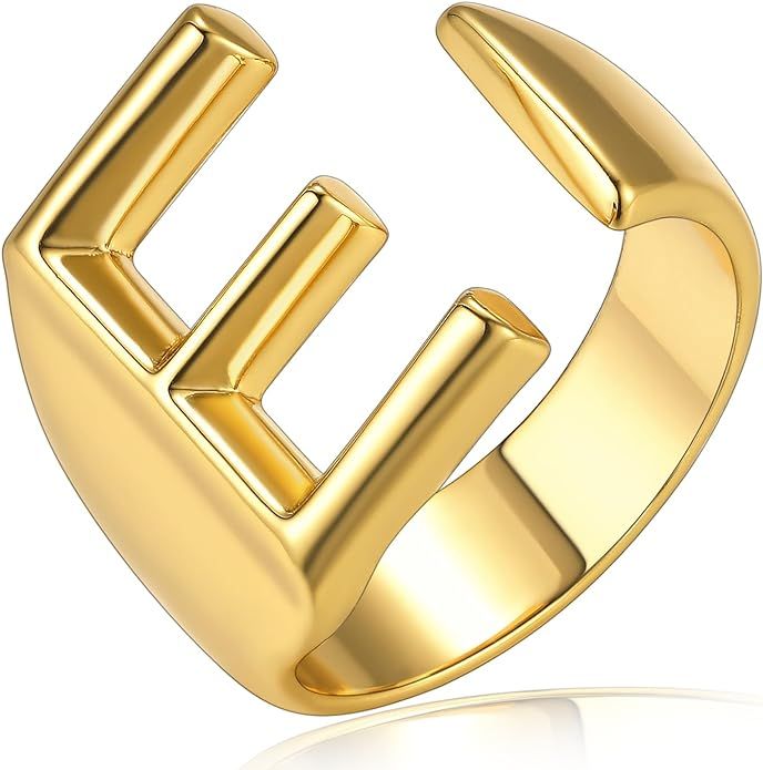 Bold Initial Letter Rings Adjustable, GoldChic Jewelry Women Gold Statement Ring Personalised Eng... | Amazon (US)